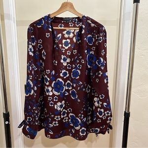Banana Republic Maroon and Blue Long Sleeve Top in XL